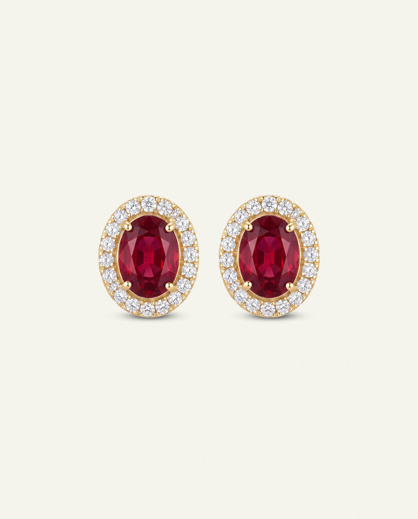 Aanika V. Lab-created Ruby & Lab-grown Diamond Halo Earrings