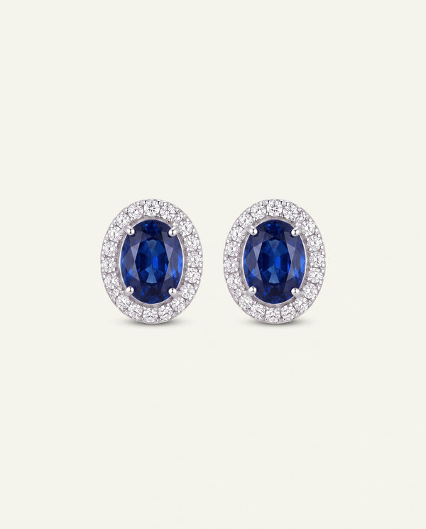 Aanika V. Lab-created Sapphire & Lab-grown Diamond Halo Earrings