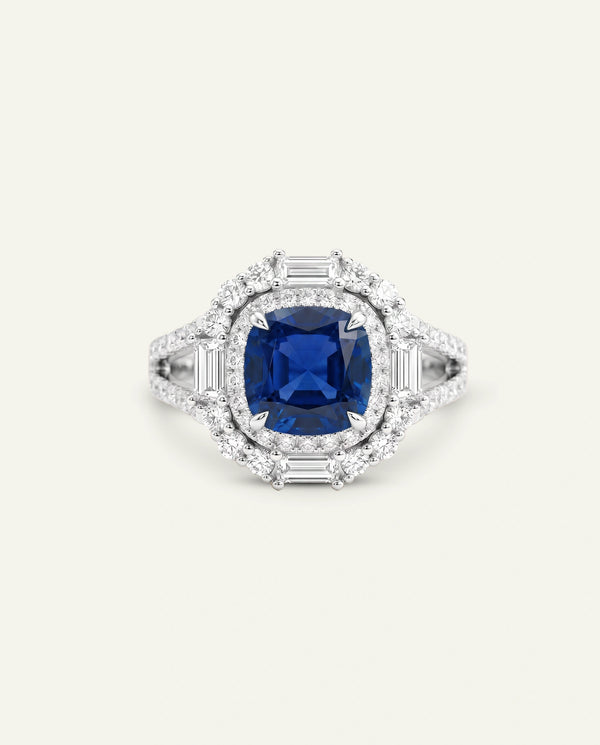Aanika V. Lab-created Sapphire & Lab-grown Diamond Double Halo Ring