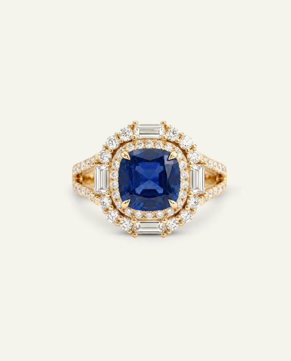 Aanika V. Lab-created Sapphire & Lab-grown Diamond Double Halo Ring