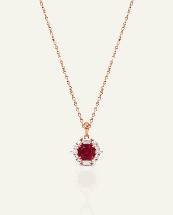 Aanika V. Lab-created Ruby & Lab-grown Diamond Halo Pendant