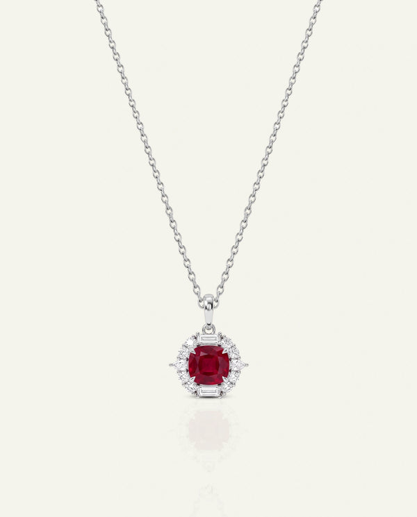 Aanika V. Lab-created Ruby & Lab-grown Diamond Halo Pendant