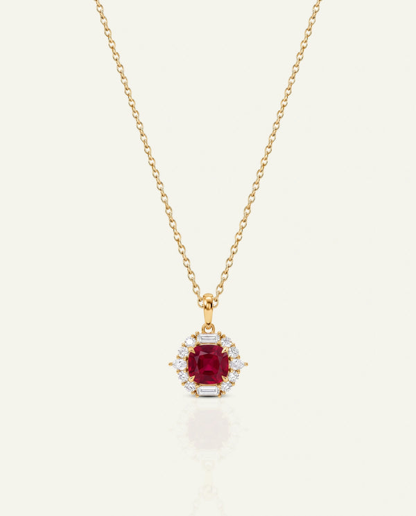 Aanika V. Lab-created Ruby & Lab-grown Diamond Halo Pendant