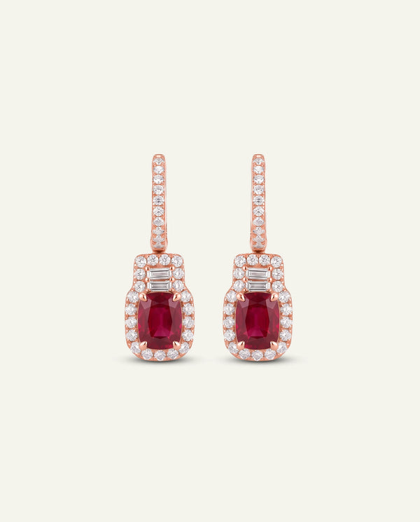 Aanika V. Lab-created Ruby & Lab-grown Diamond Halo Baguette Earrings