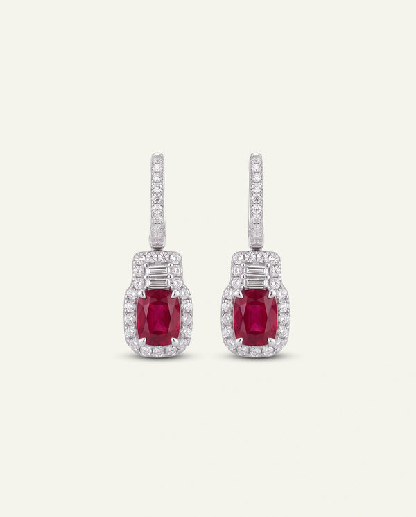 Aanika V. Lab-created Ruby & Lab-grown Diamond Halo Baguette Earrings