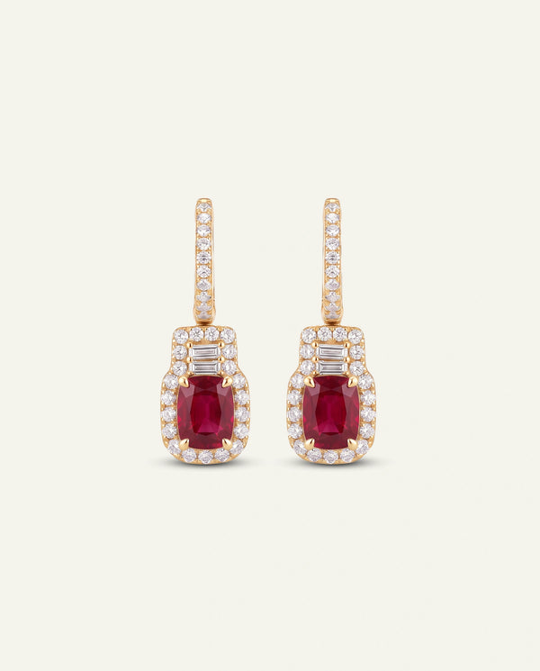 Aanika V. Lab-created Ruby & Lab-grown Diamond Halo Baguette Earrings