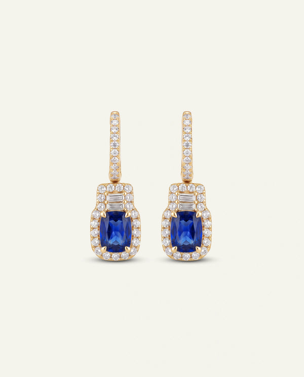 Aanika V. Lab-created Sapphire & Lab-grown Diamond Halo Baguette Earrings
