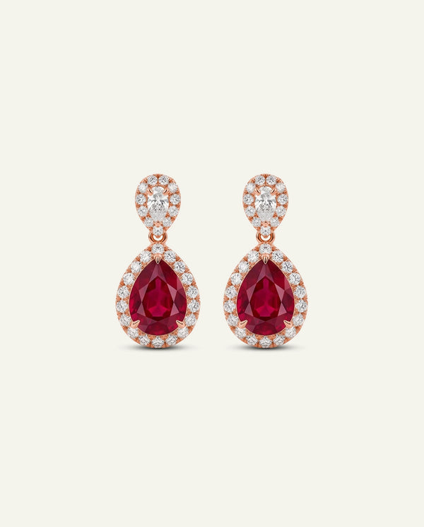 Aanika V. Lab-created Ruby & Lab-grown Diamond Halo Dangling Earrings