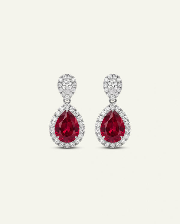 Aanika V. Lab-created Ruby & Lab-grown Diamond Halo Dangling Earrings