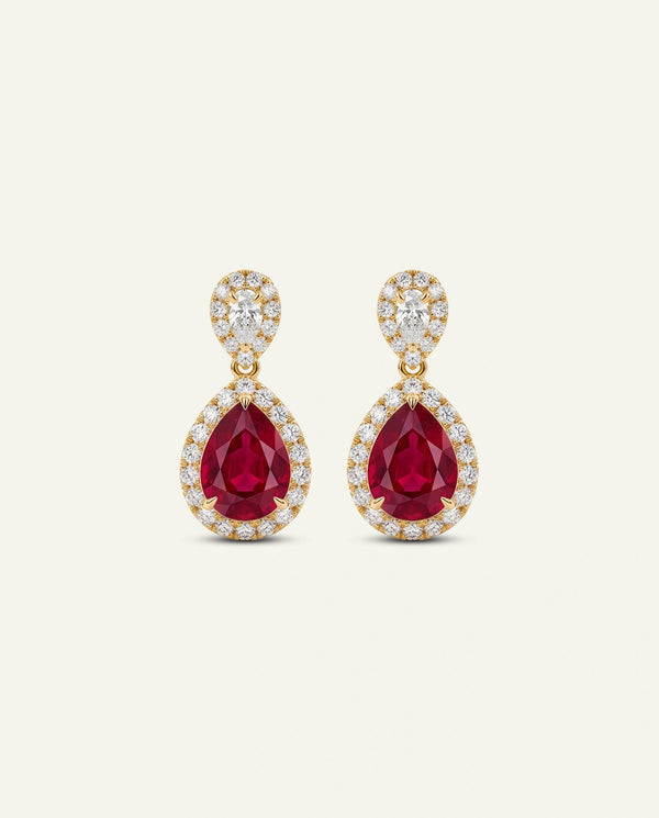 Aanika V. Lab-created Ruby & Lab-grown Diamond Halo Dangling Earrings
