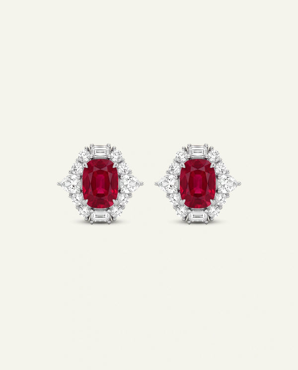 Aanika V. Lab-created Ruby & Lab-grown Diamond Halo Earrings