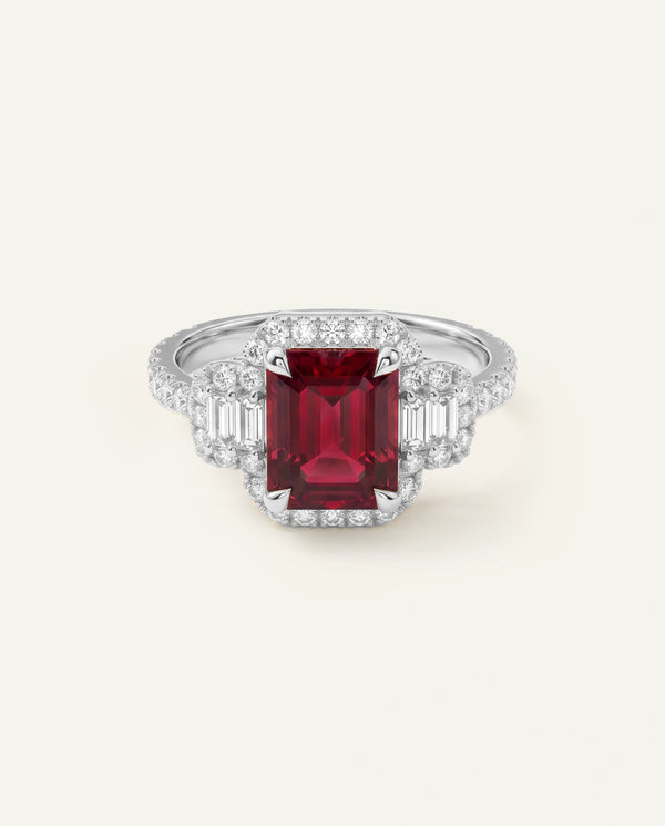Aanika V. Lab-created Ruby & Lab-grown Diamond Baguette Halo Ring