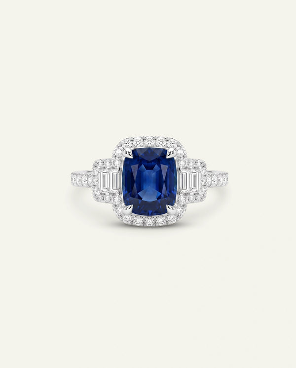 Aanika V. Lab-created Sapphire & Lab-grown Diamond Baguette Halo Ring