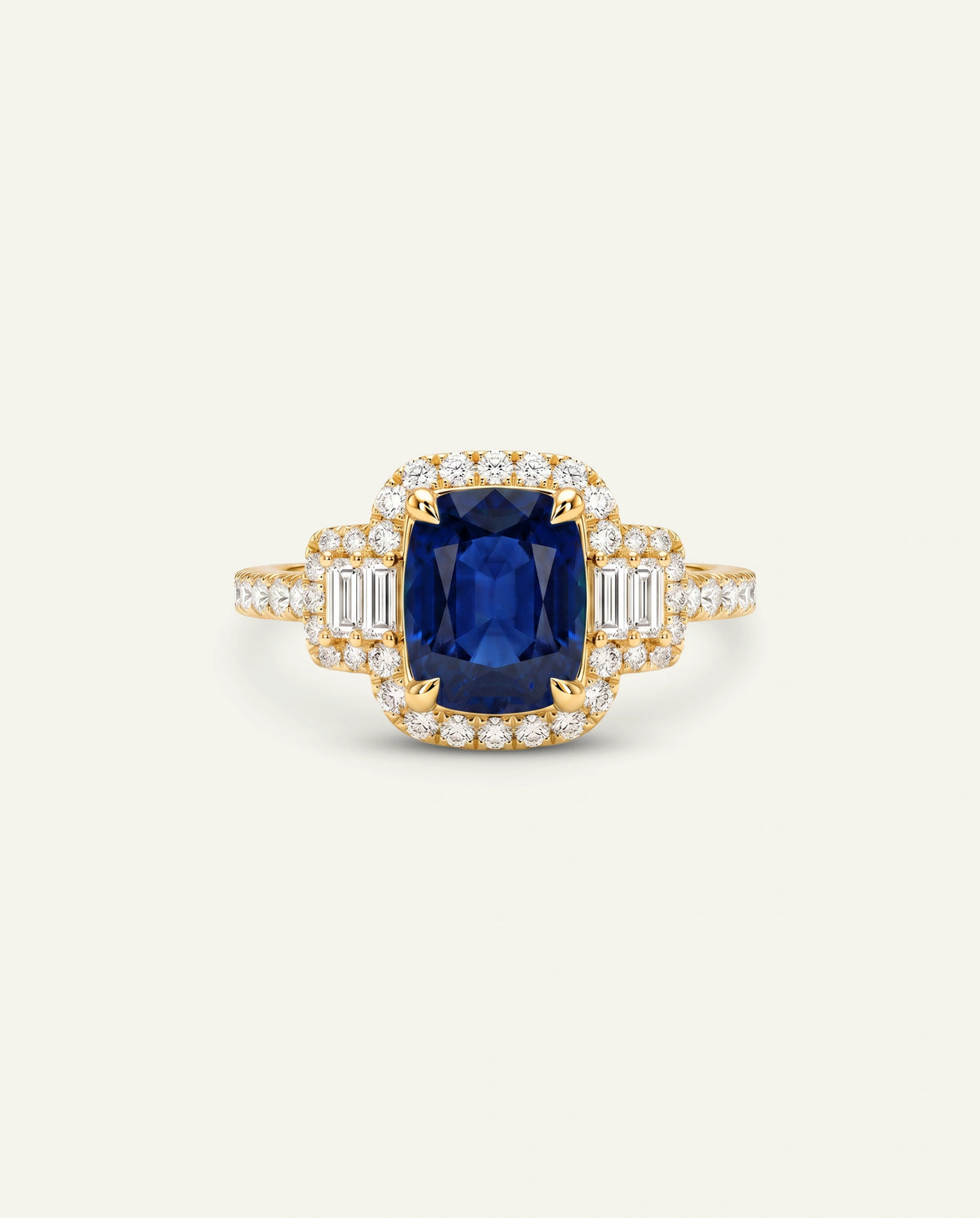 Aanika V. Lab-created Sapphire & Lab-grown Diamond Baguette Halo Ring