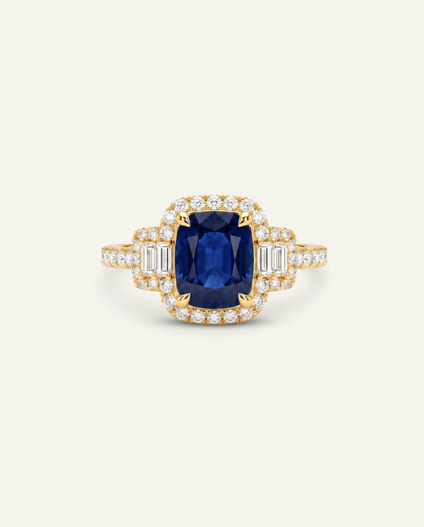 Aanika V. Lab-created Sapphire & Lab-grown Diamond Baguette Halo Ring