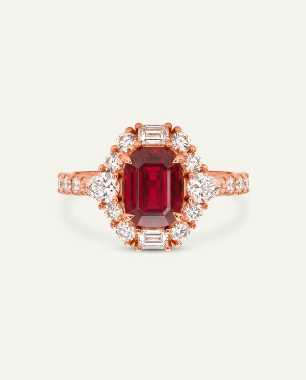 Aanika V. Lab-created Ruby & Lab-grown Diamond Halo Ring