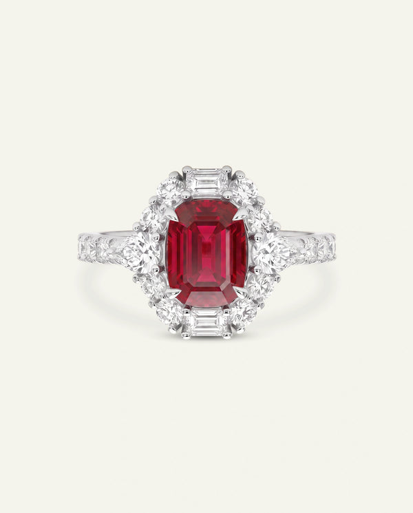 Aanika V. Lab-created Ruby & Lab-grown Diamond Halo Ring