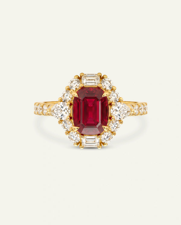 Aanika V. Lab-created Ruby & Lab-grown Diamond Halo Ring