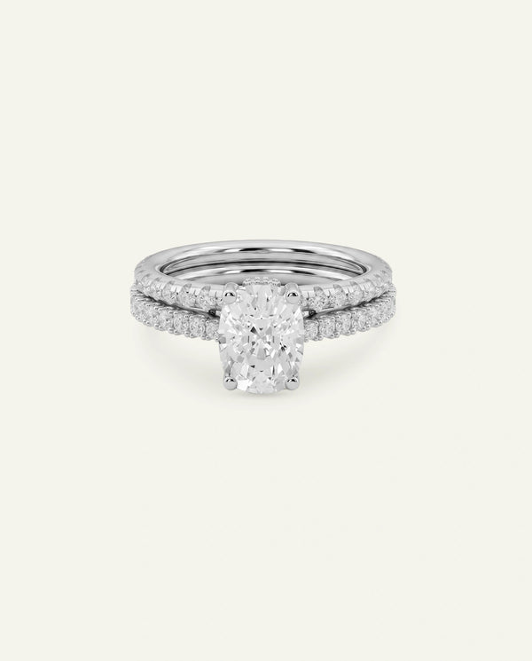 Ovani® Lab-grown Diamond Elongated Cushion Hidden Halo Bridal Set