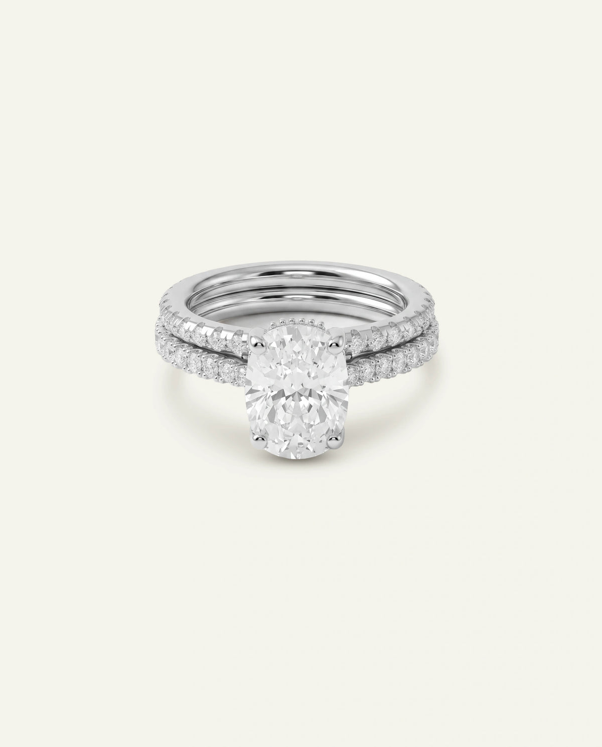 Ovani® Lab-grown Diamond Elongated Cushion Hidden Halo Bridal Set