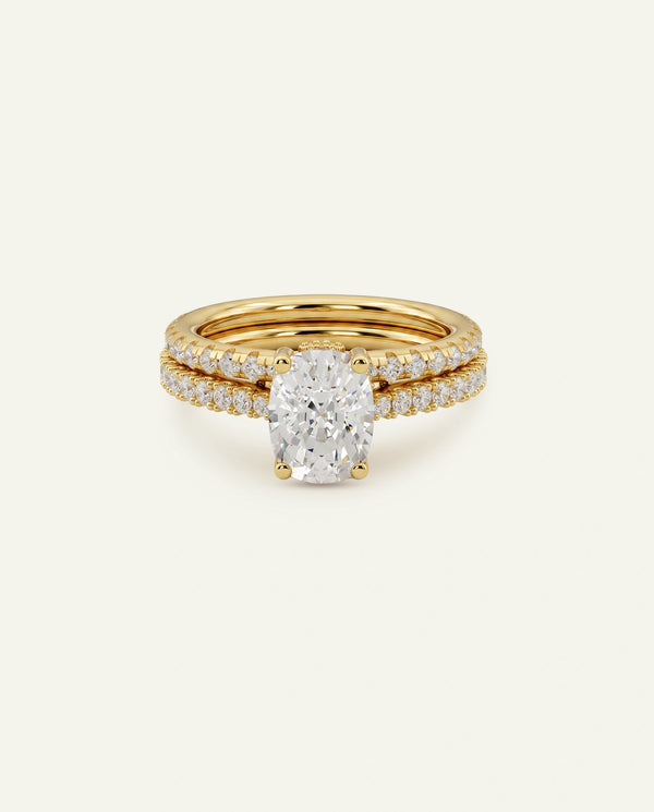 Ovani® Lab-grown Diamond Elongated Cushion Hidden Halo Bridal Set
