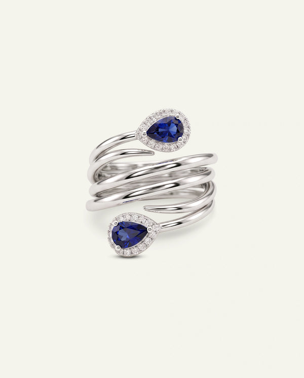 Aanika V. Natural Treated Sapphire & Diamond Spiral Ring