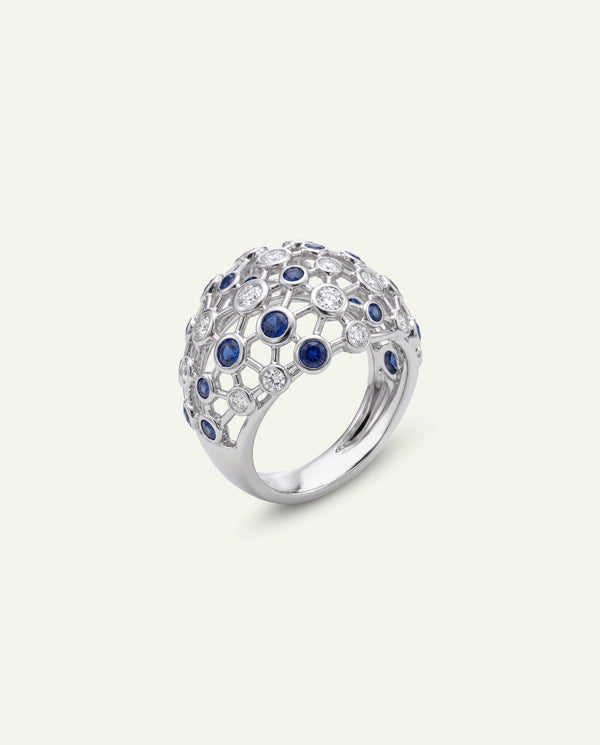 Aanika V. Natural Treated Sapphire & Diamond Dome Ring