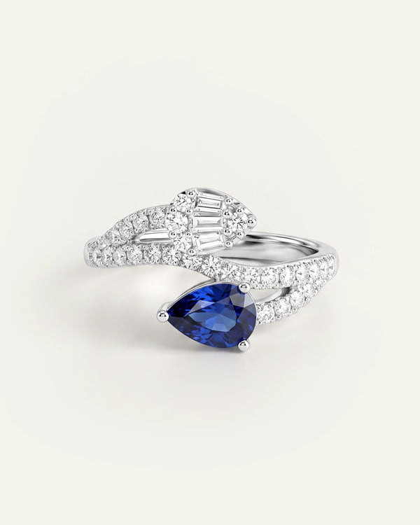 Aanika V. Natural Treated Sapphire & Diamond Bypass Ring
