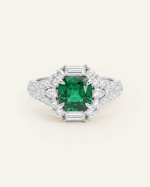 Aanika V. Lab-created Emerald & Lab-grown Diamond Halo Ring