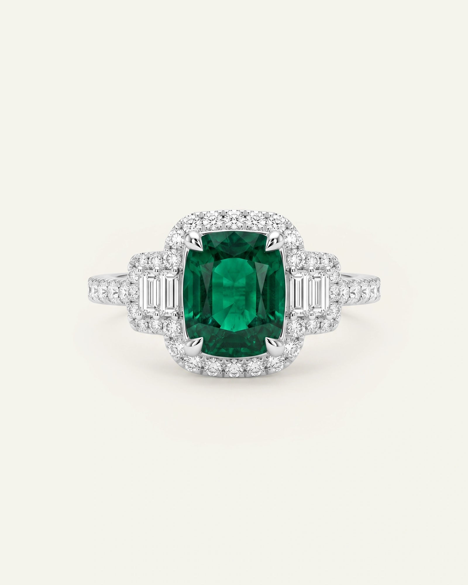 Aanika V. Lab-created Emerald & Lab-grown Diamond Halo Baguette Ring