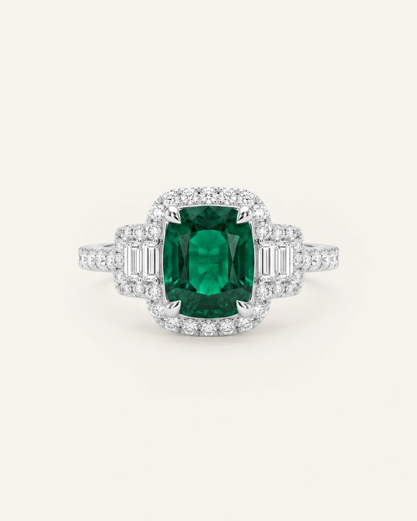 Aanika V. Lab-created Emerald & Lab-grown Diamond Halo Baguette Ring