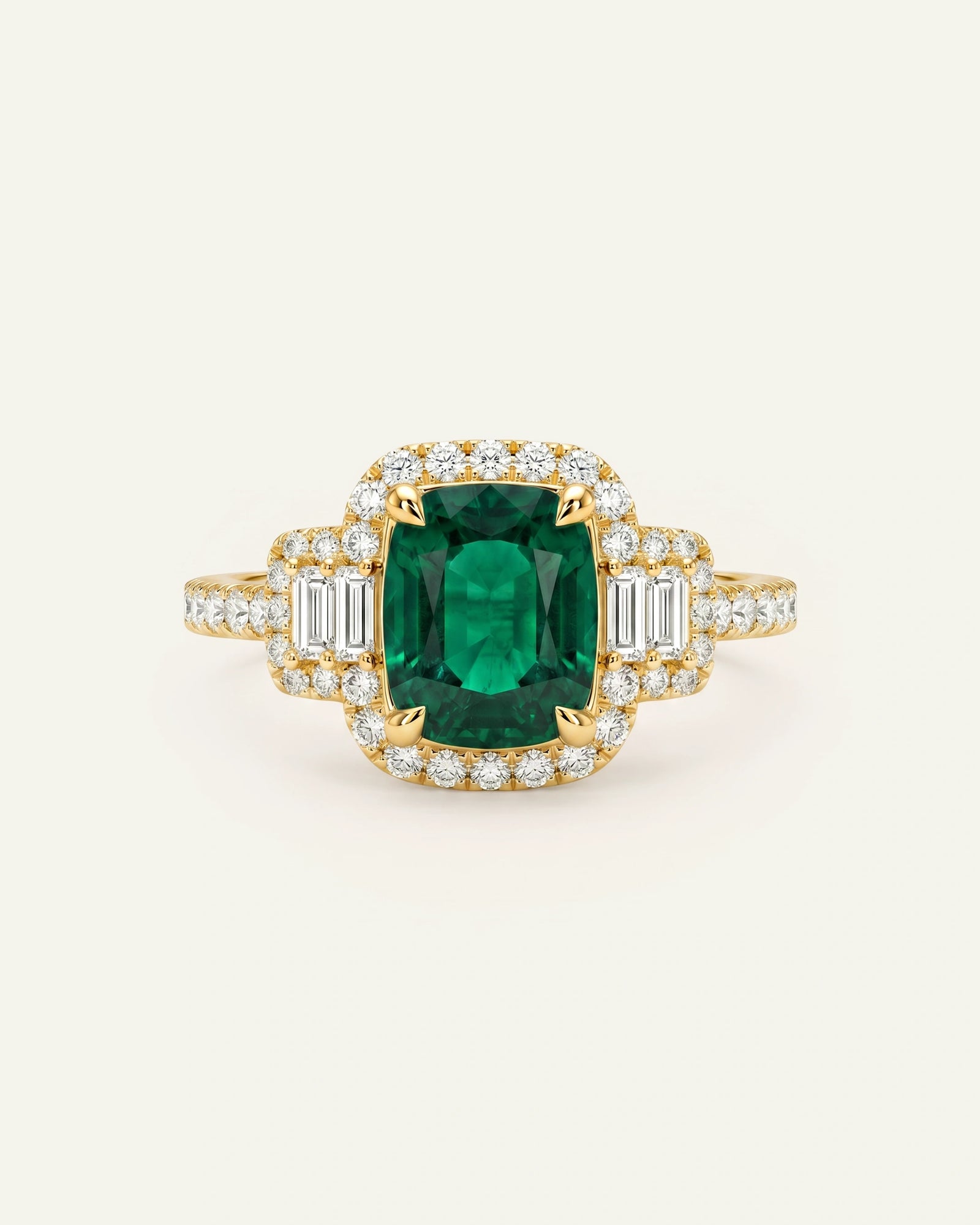 Aanika V. Lab-created Emerald & Lab-grown Diamond Halo Baguette Ring