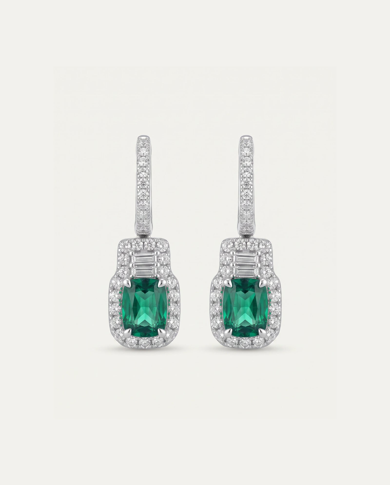 Aanika V. Lab-created Emerald & Lab-grown Diamond Halo Baguette Earrings