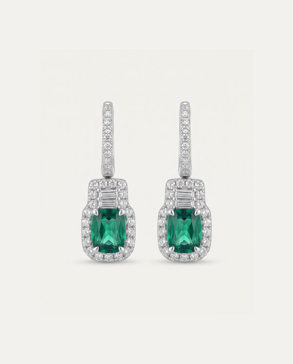 Aanika V. Lab-created Emerald & Lab-grown Diamond Halo Baguette Earrings