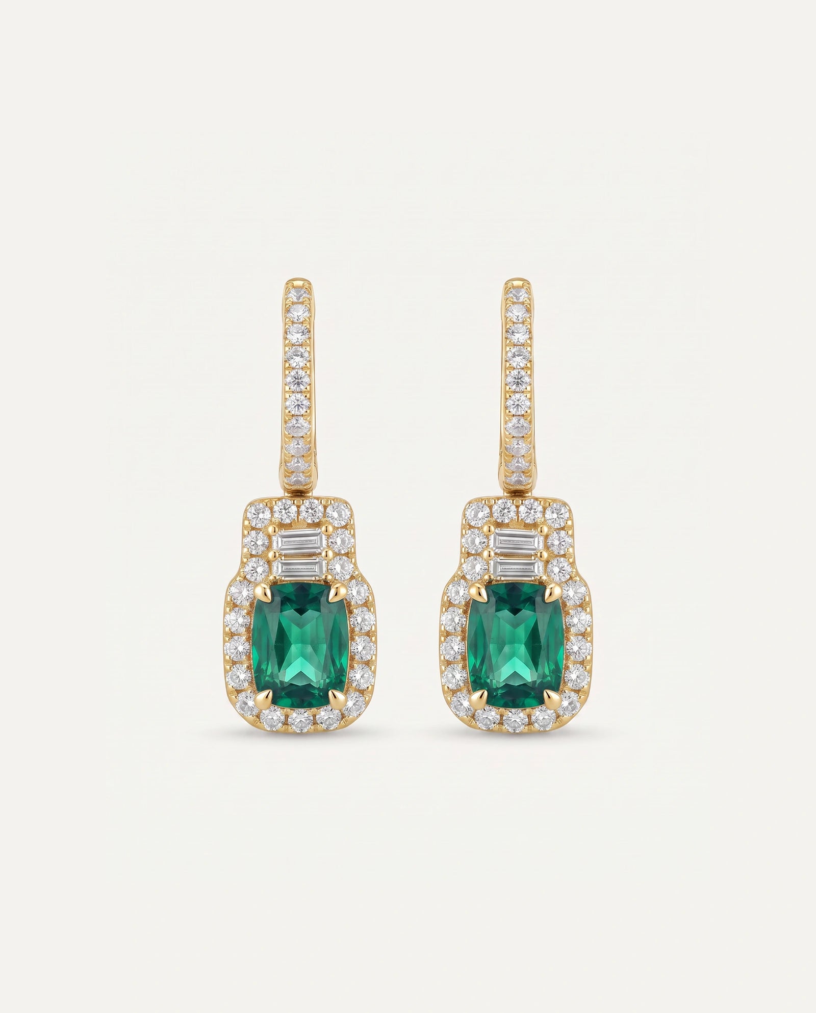 Aanika V. Lab-created Emerald & Lab-grown Diamond Halo Baguette Earrings