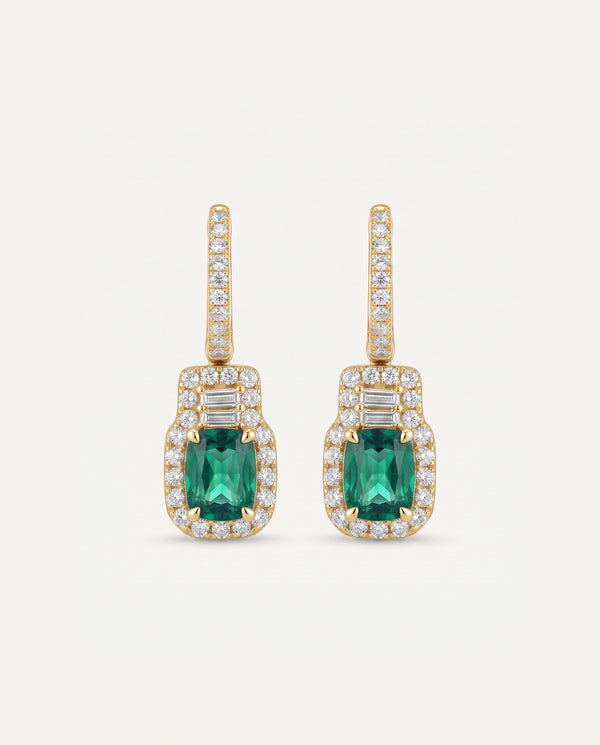 Aanika V. Lab-created Emerald & Lab-grown Diamond Halo Baguette Earrings