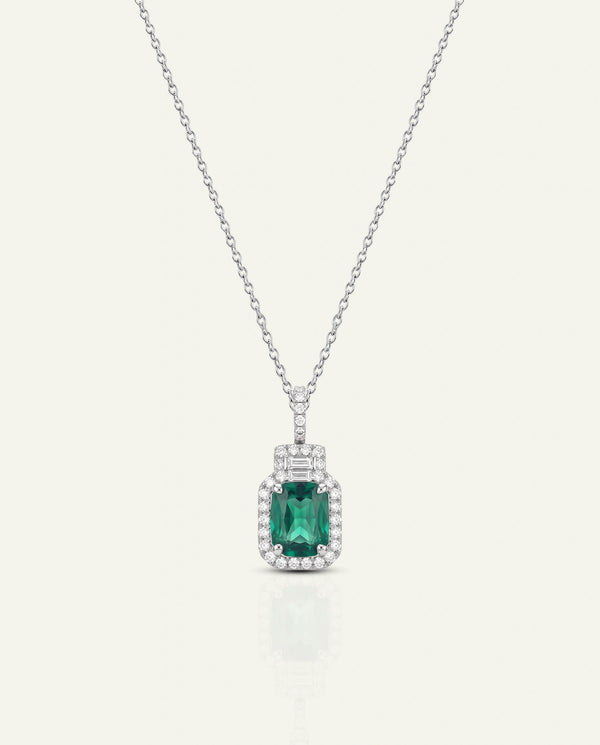 Aanika V. Lab-created Emerald & Lab-grown Diamond Halo Baguette Pendant