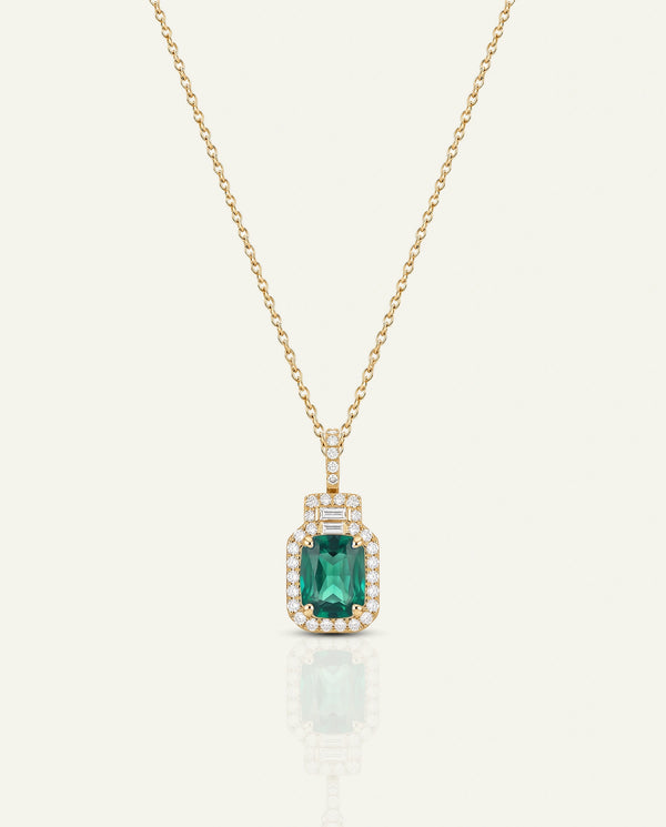 Aanika V. Lab-created Emerald & Lab-grown Diamond Halo Baguette Pendant