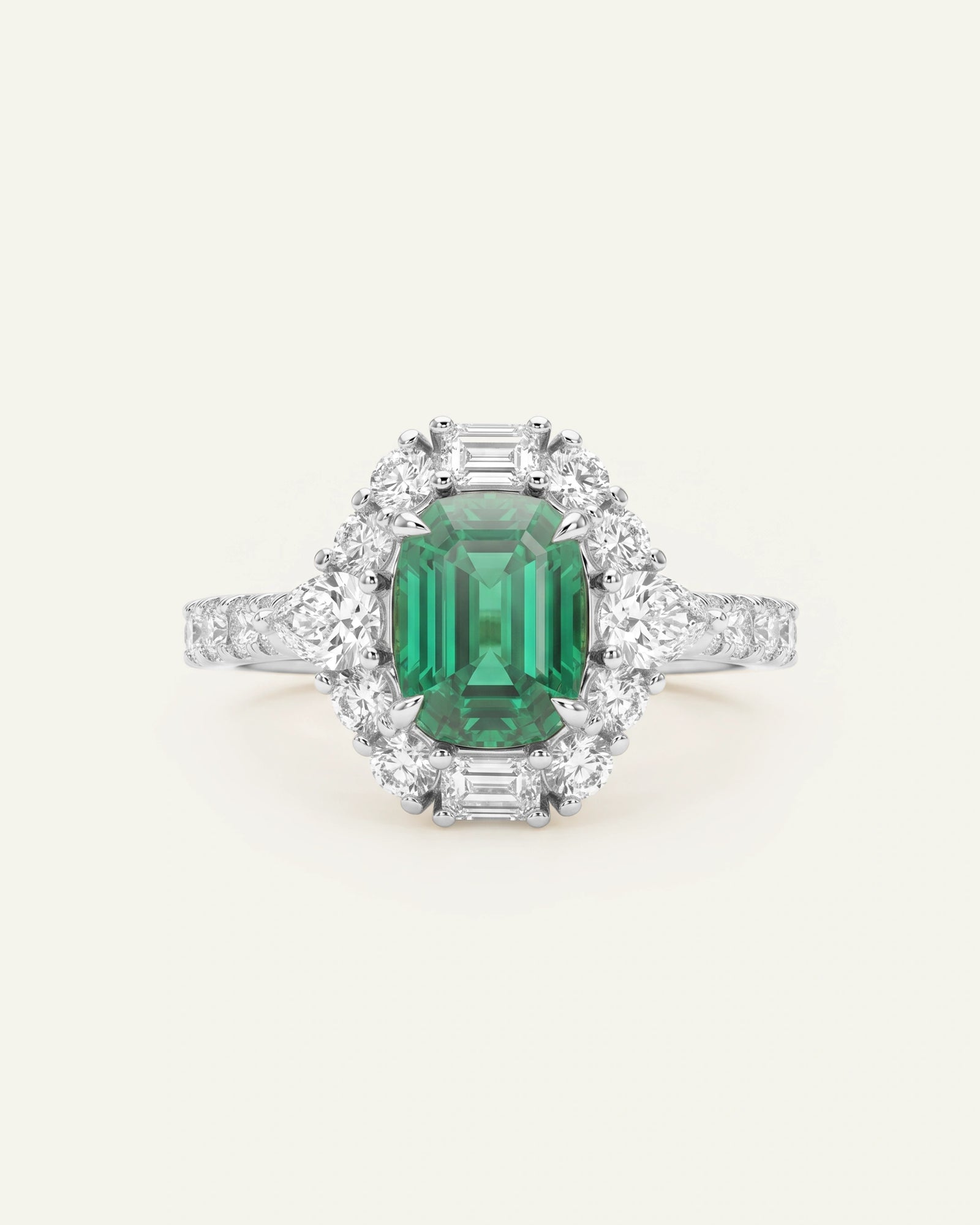Aanika V. Lab-created Emerald & Lab-grown Diamond Halo Ring