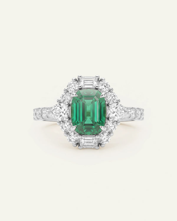 Aanika V. Lab-created Emerald & Lab-grown Diamond Halo Ring