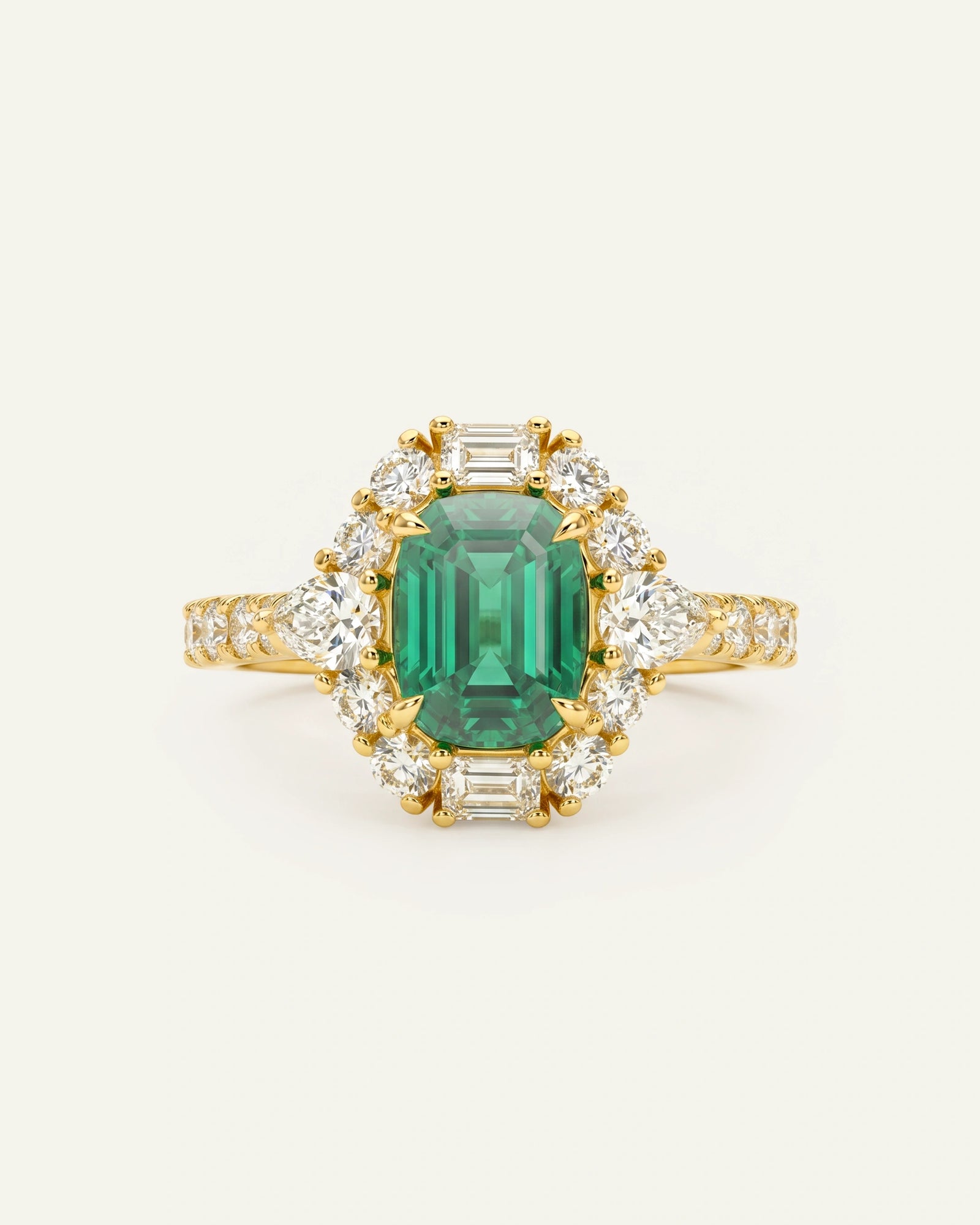 Aanika V. Lab-created Emerald & Lab-grown Diamond Halo Ring