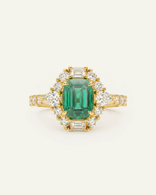 Aanika V. Lab-created Emerald & Lab-grown Diamond Halo Ring