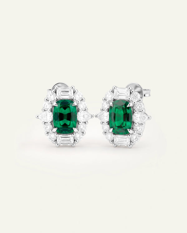 Aanika V. Lab-created Emerald & Lab-grown Diamond Halo Earrings