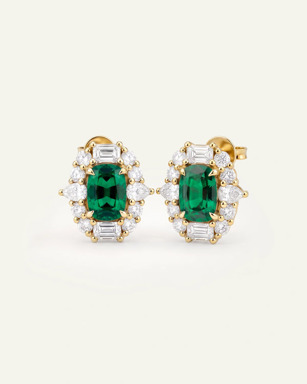 Aanika V. Lab-created Emerald & Lab-grown Diamond Halo Earrings