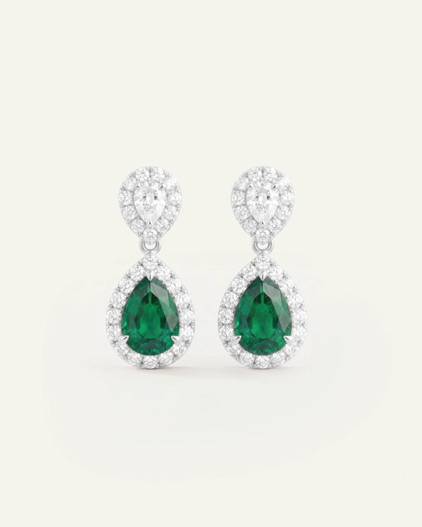 Aanika V. Lab-created Emerald & Lab-grown Diamond Halo Dangling Earrings