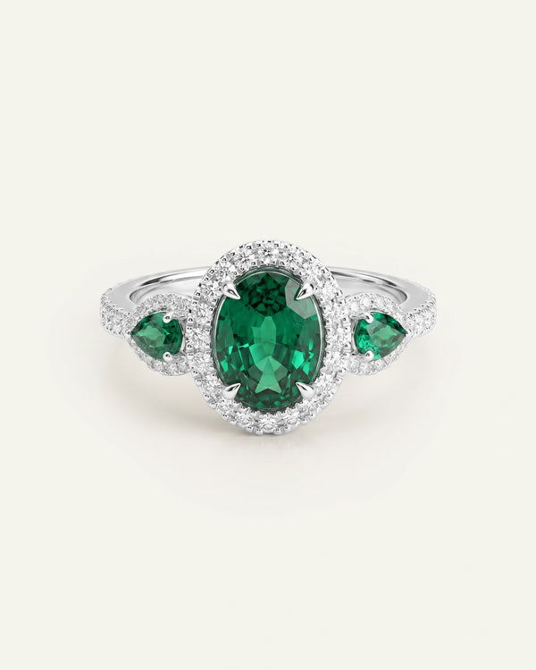 Aanika V. Lab-created Emerald & Lab-grown Diamond Halo Ring