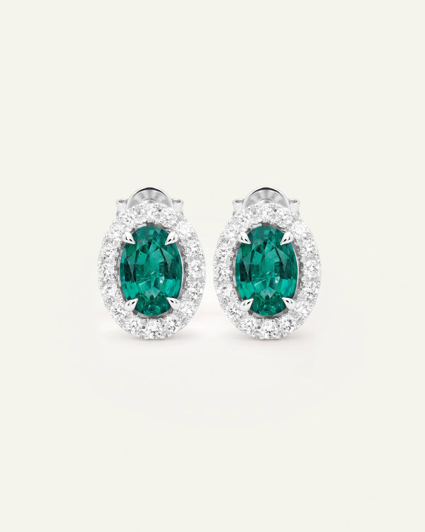 Aanika V. Lab-created Emerald & Lab-grown Diamond Halo Earrings