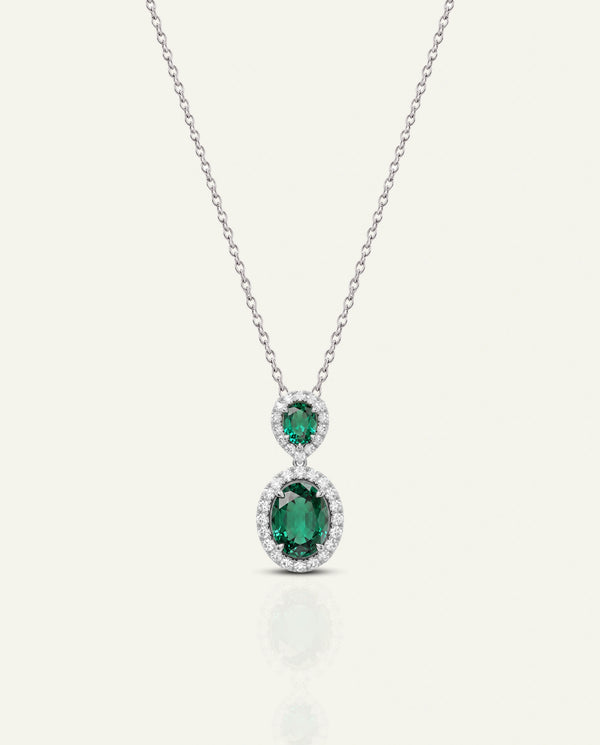 Aanika V. Lab-created Emerald & Lab-grown Diamond Halo Drop Pendant
