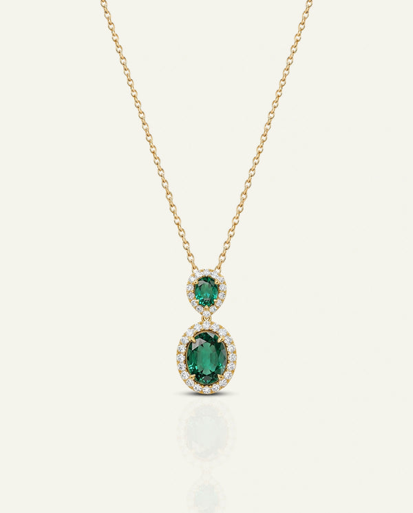 Aanika V. Lab-created Emerald & Lab-grown Diamond Halo Drop Pendant