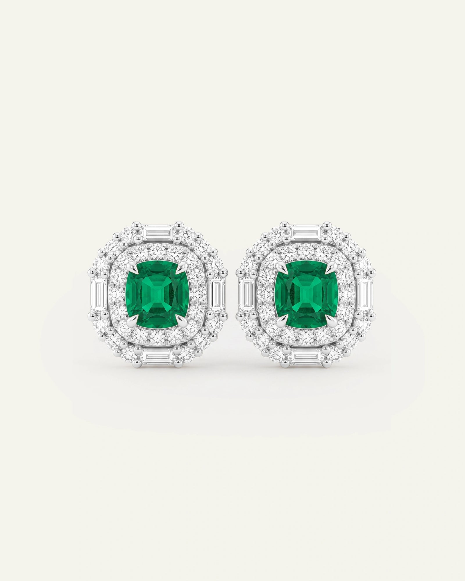 Aanika V. Lab-created Emerald & Lab-grown Diamond Double Halo Earrings